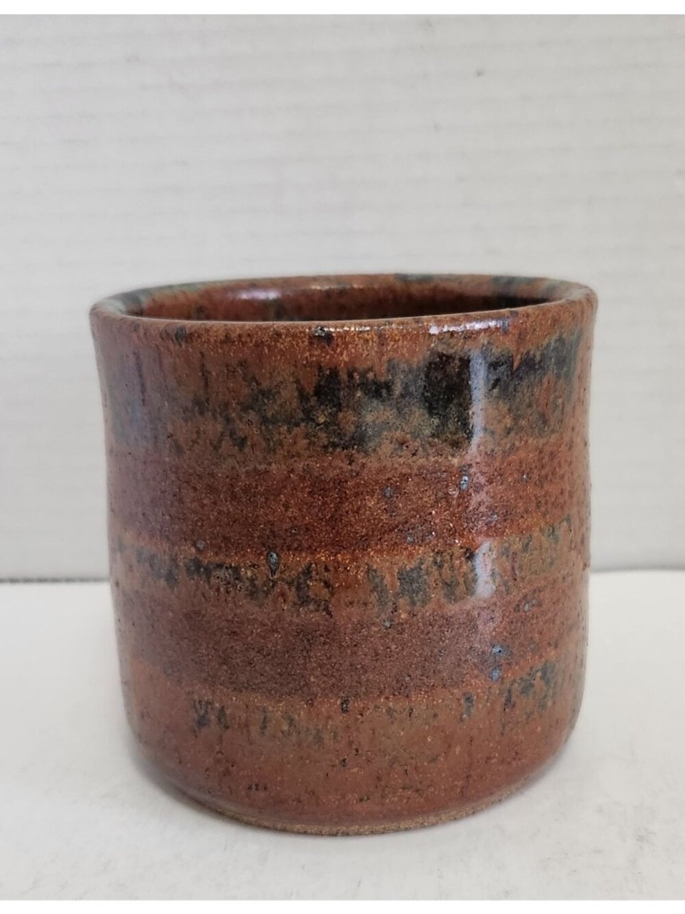 Handcrafted Vintage Stoneware Cup Mug With Earthy Brown & Black Glaze Signed BCA
